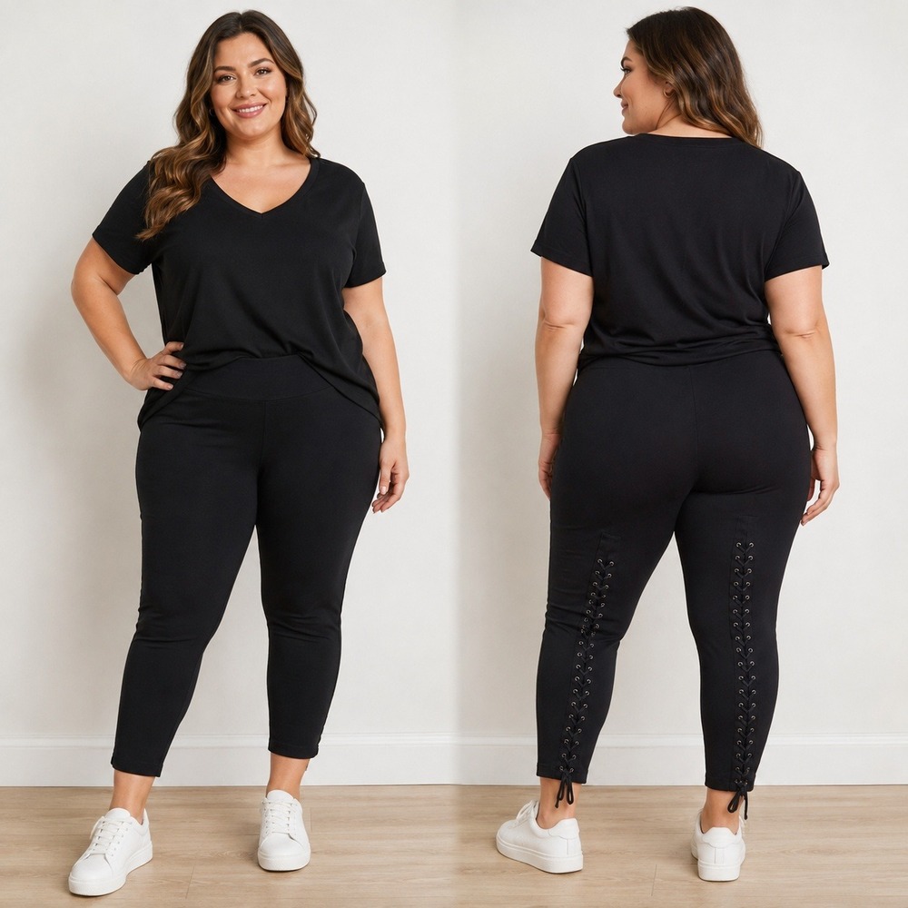 Torrid Womens Black Lace Up Back Crop Leggings Plus Size 2 Ponte Stretch Pants